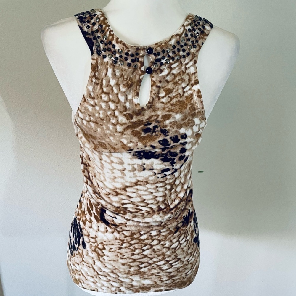 Cache Women's Sleeveless Snakeskin Print Beaded Tank - Size XS - Picture 7 of 12